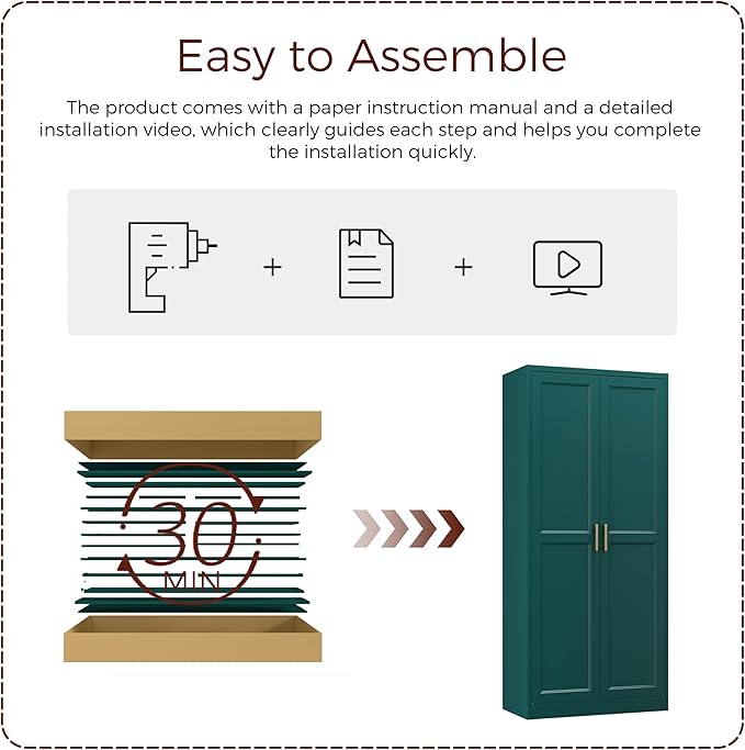 71" Metal Pantry Cabinet, Tall Kitchen Pantry Storage Cabinet with 4 Adjustable Shelves and Gold Handles, Green Cupboard for Kitchen, Dining Room, Living Room-CasaMuseHome