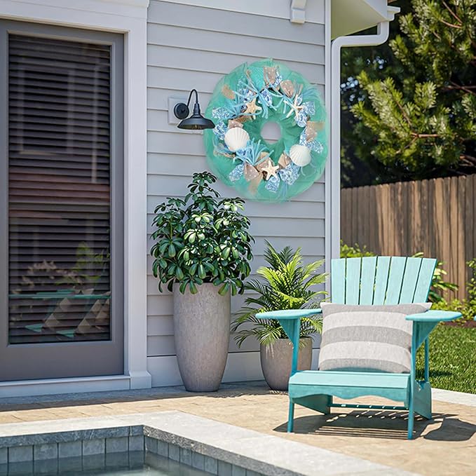 26 Inch Coastal Seashell Large Wreath with Natural Starfish & Scallops Shell, Lake Blue Beach Style Front Door Wreath with for Spring Summer, Farmhouse Rustic Indoor Outdoor Home Wall Wedding Decor-CasaMuseHome