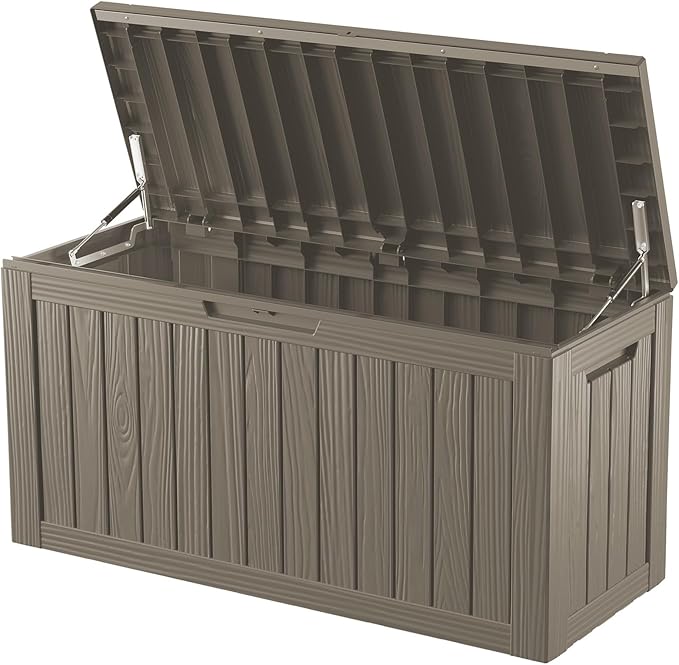 80 Gallon Double-Wall Resin Deck Box - Lockable Waterproof Outdoor Storage Box, 515lbs Capacity & Doubles as Seating for Patio Furniture - Garden Tools, Pool Accessories (Brown)-CasaMuseHome