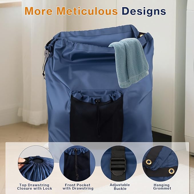 2-Pack Backpack Laundry Bags, Heavy Duty Laundry Bag Backpacks with Adjustable Shoulder Straps, Door Hanging Washing Bag, Laundry Hamper Lining for College Dorm, Travel, Laundromat-CasaMuseHome