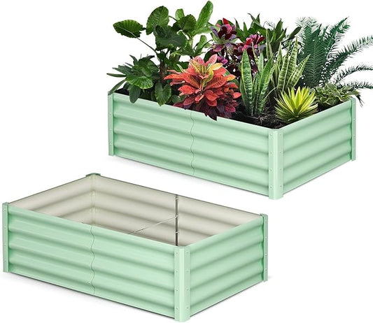 6x3x1ft Large Outdoor Planter Boxes Kit Set of 2, Galvanized Raised Bed Planter with Open-Ended Base Design, Elevated for Outdoor Plants, Durable Raised Bed for Gardening,Green-CasaMuseHome