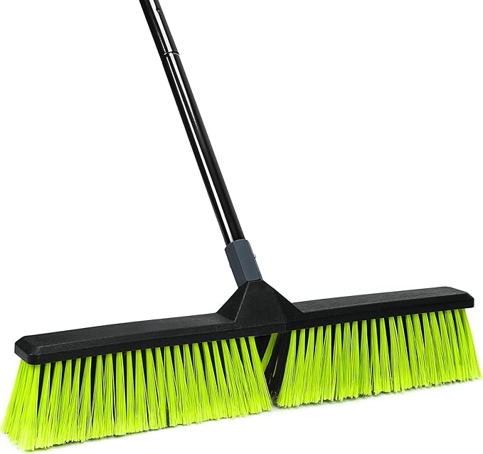 24-Inch Push Broom Outdoor with Stiff Bristle, Heavy Duty Broom Brush with 63” Long Handle for Deck Patio Driveway Garage Warehouse Shop Floor Sweeping & Scrubbing-CasaMuseHome