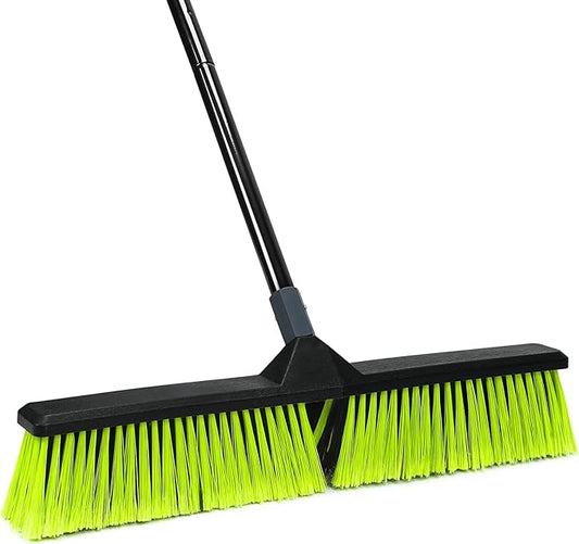 24-Inch Push Broom Outdoor with Stiff Bristle, Heavy Duty Broom Brush with 63” Long Handle for Deck Patio Driveway Garage Warehouse Shop Floor Sweeping & Scrubbing-CasaMuseHome