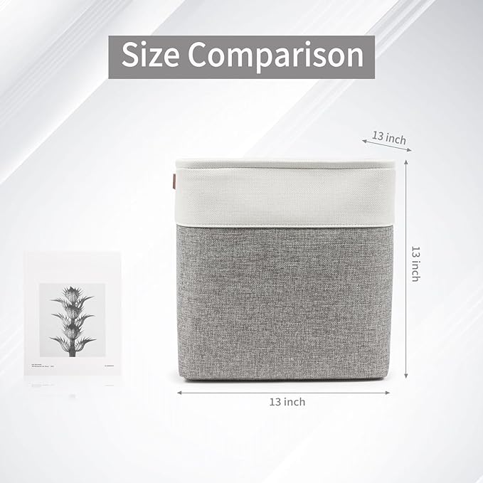 13x13 Cube Storage Bins, Collapsible Fabric Storage Box, 4 Pack Closet Baskets with Handles for Organizing, Shelf, Toys, Clothes, Home, Office, Nursery (Grey&White)-CasaMuseHome