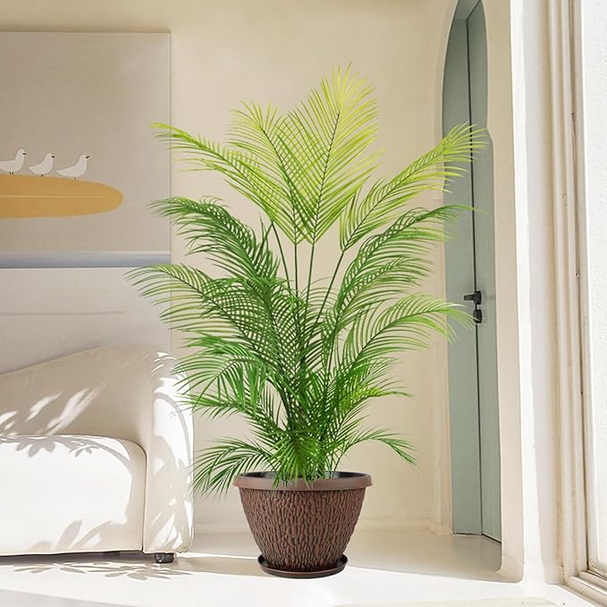 4 Pack 12 Inch Pots for Plants, Plastic Outdoor Flower Pots with Drainage Hole & Tray, Large Planters for Garden Porch Home Indoor Outdoor Decor - Pebbles Pattern Design Plant Pots-CasaMuseHome