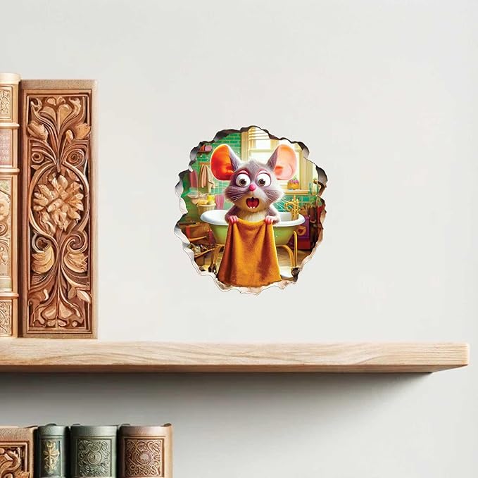 3D Mouse Sticker - Shower - Mousehole Wall Sticker Decal - Removable Bathroom Decor - Kids Room - Peel & Stick - Whimsical Home Decor - MICESTERPIECE-CasaMuseHome