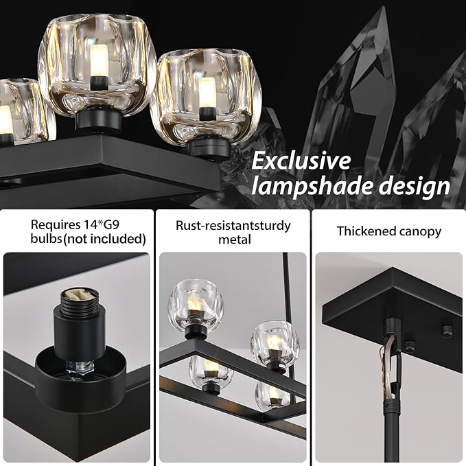 72 Inch Black Rectangle Wagon Wheel Chandeliers, Chandelier for Dining Room Over Table, Modern Crystal Long Chandelier for High Ceiling, Farmhouse Large Linear Chandeliers for Kitchen Island-CasaMuseHome