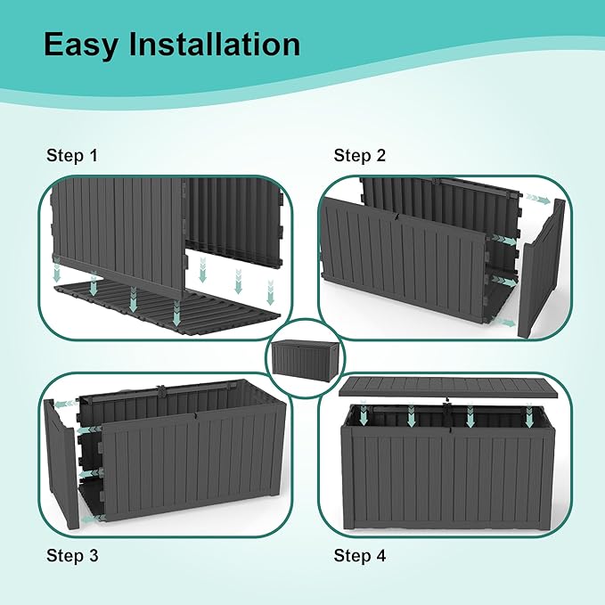 150Gal Outdoor Deck Box Waterproof, Lager Patio Storage Box Indoor and Outdoor Use, Lockable Resin Storage Bin for Patio Furniture Cushions Garden Tools, Package Delivery,UV Resistant-Black-CasaMuseHome