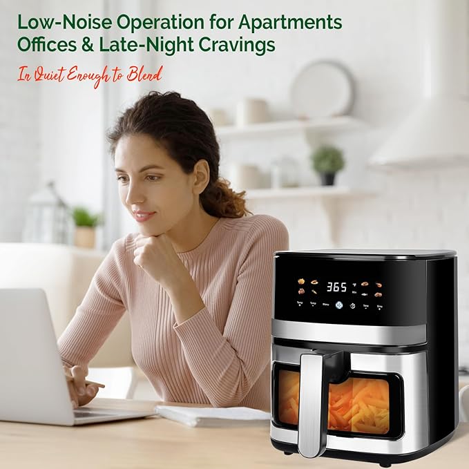 5.8QT Digital Air Fryer with Viewable Window, Adjust Temp & Timer, Air Frying, Reheat, Easy for Frozen Food, Snacks, Dinner, Large Square Basket than Round, Portable for Family & Apartment-CasaMuseHome