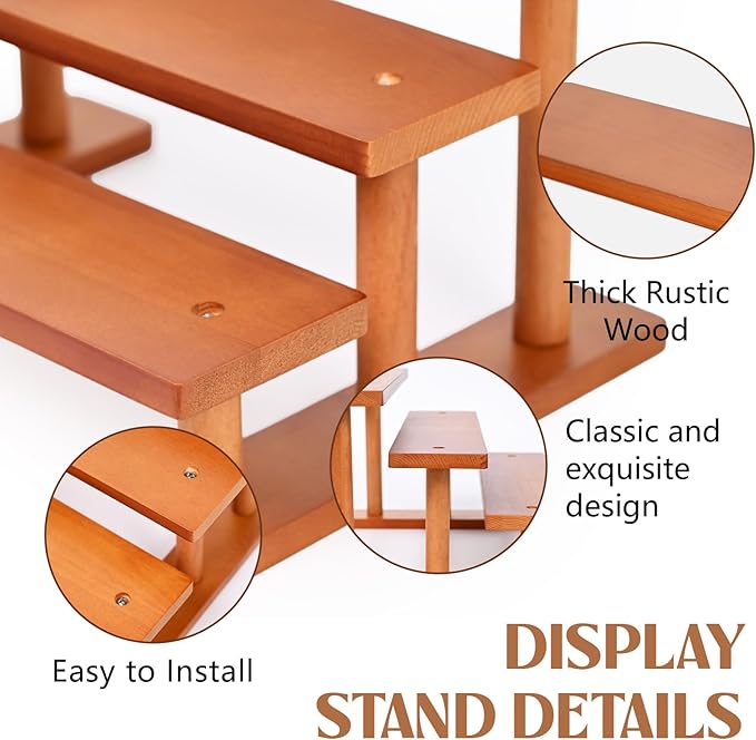 3 Tier Wooden Display Riser Stand Perfume Organizer, Dessert Table Display Set, Solid Wood Food Display Stands for Party, Bamboo Rustic Solid Wood Shelf for Cupcakes, Perfume, Cologne, Spiece-CasaMuseHome