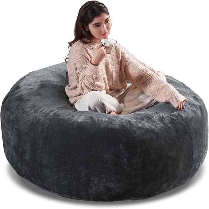 4FT Large Bean Bag Chairs,Big Adult Size Memory Foam Beanbags with Filler Included,Machine Washable Corduroy Cover,Soft Plush Gaming Bing Bag Puff Chair for Dorm, Living Room & Bedroom (Dark Gray)-CasaMuseHome