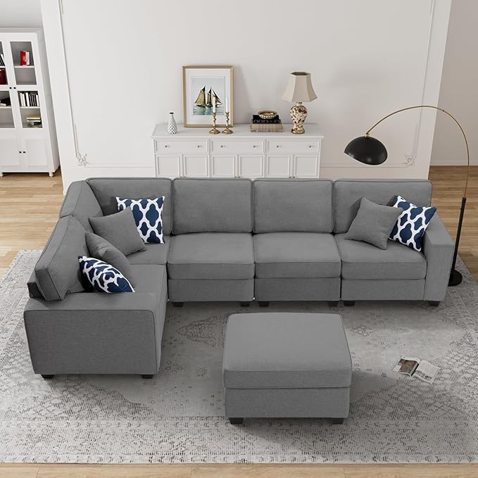 L Lengend Vansen Modular Sectional Sofa U Shaped Couch with Ottoman Modern Reversible Corner Sectional Couch for Living Room (Dark Grey, U Shaped Sofa-1)-CasaMuseHome