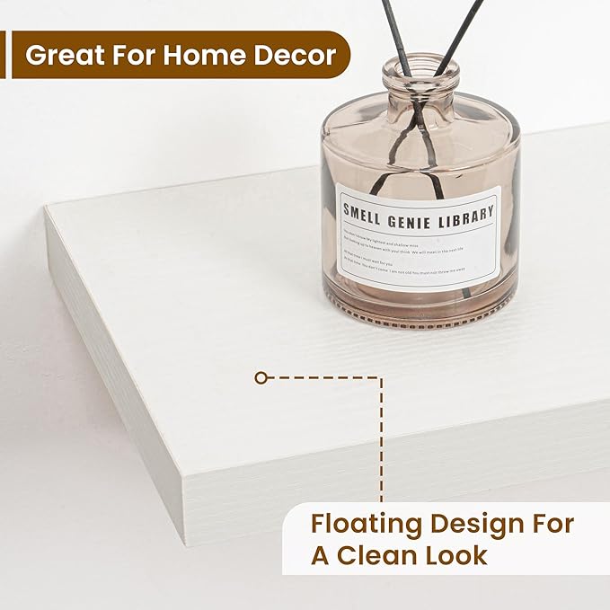 36 Inch Floating Shelves, 9.3 Inch Deep Rustic Wall Shelves - Extra Deeper Wall Mounted Storage Shelves for Bathroom, Kitchen, Living Room (White, Set of 2)-CasaMuseHome