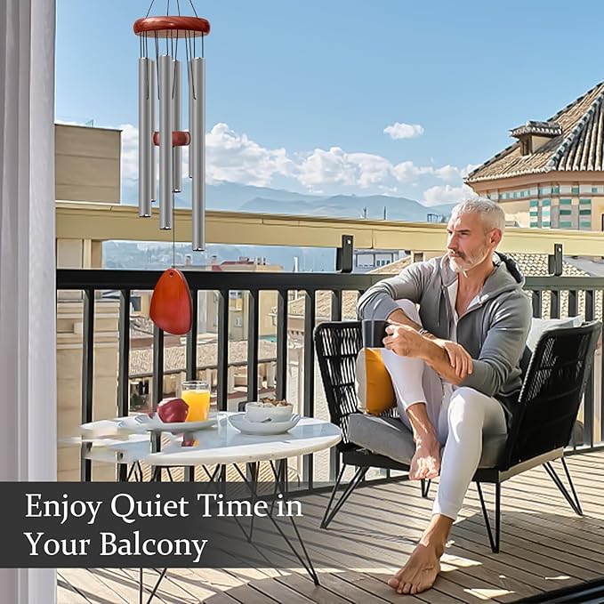 28" Wind Chime for Mothers Day, Decorative Wind Chimes for Outside, Memorial Windchimes Remembrance Gift for Women Mom Grandma, Metal Wind Chimes Outdoor Decor for Garden Patio Zen(Grey)-CasaMuseHome