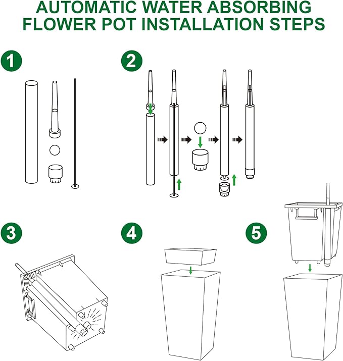 22.5" Tall Planters Set of 2, Outdoor＆Indoor Black Planter Pots, High Front Porch Planter Pots with Drainage Holes＆Water Level Monitor＆Inner Bucket, Automatic Watering, Black-CasaMuseHome