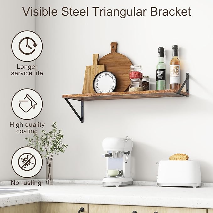 10 Inch Deep Floating Shelves, Floating Shelves 30 Inch Long, Rustic Wood Wall Shelves 30"W x 10"D, Deep Floating Shelf with Bracket, Wide Storage Shelves for Living Room, Bathroom, Rustic Brown-CasaMuseHome