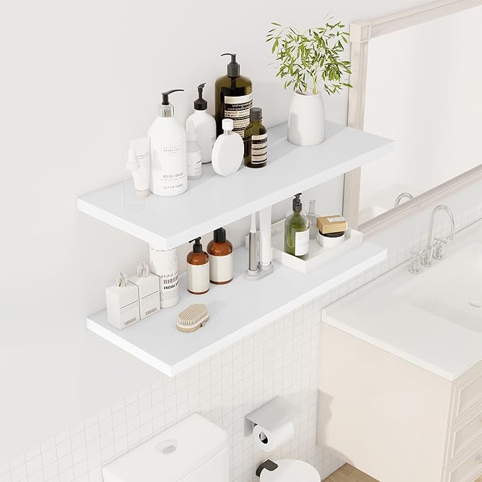 36" Floating Shelves for Wall, 12" Deep Slim White Floating Shelves, Wall-Mounted Shelves for Bedroom, Living Room, Kitchen, Bathroom - Set of 2-CasaMuseHome