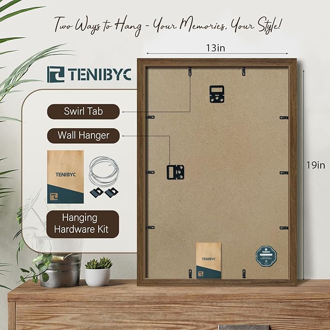 13x19 Picture Frame 3 Pack - Brown Woodgrain, Wood Photo Frame, HD Tempered Glass, Wall Gallery Poster Frame-CasaMuseHome