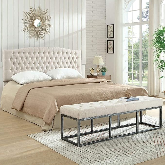 24KF Upholstered Tufted Button Linen Fabric Headboard,Comfortable Fashional Headboard King/CA King Size,Ivory-CasaMuseHome