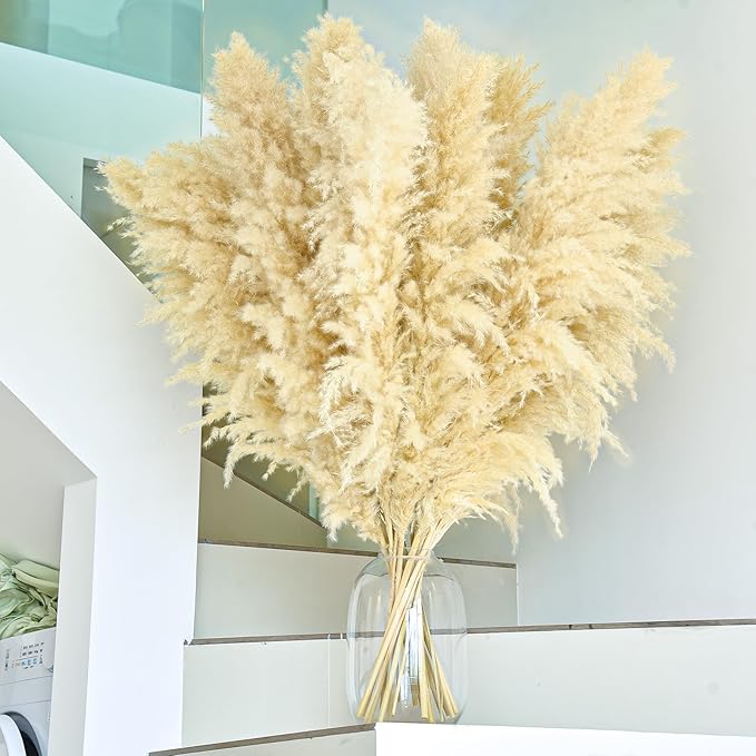 46" inch 11 Stems Natural Pampas Grass Tall Decor,Pompas Grass,Large Beige Tall Pampas Grass for Floor Vase,Wedding Decorations,Party,Boho Home Decor,and Creating a Boho Ambiance-CasaMuseHome