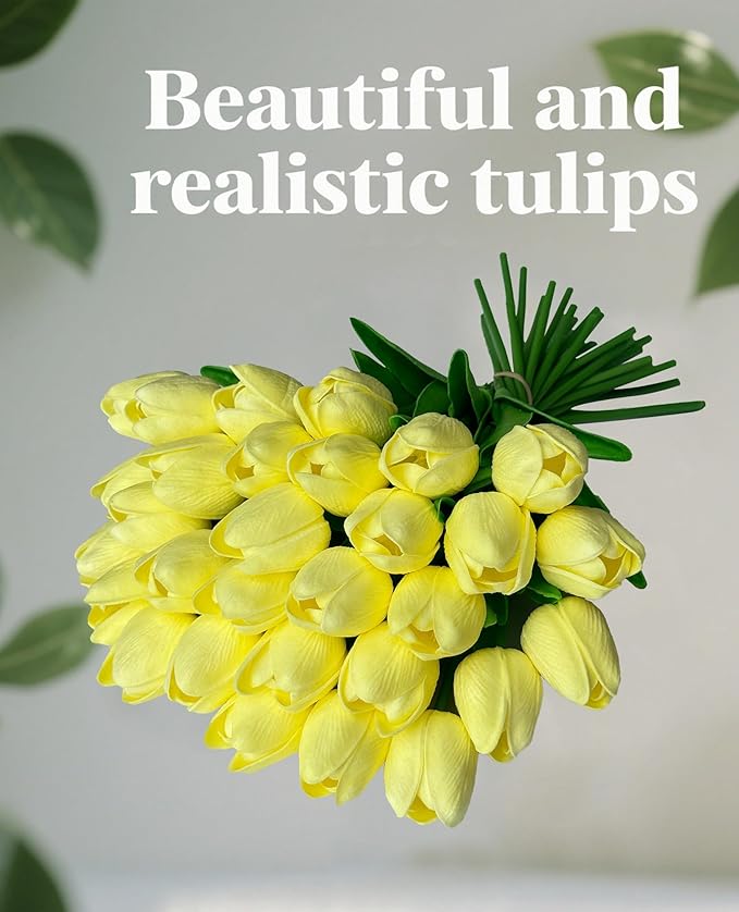 15pcs Artificial Tulips Flowers Real Touch Latex Bouquet Fake Tulips for Office Wedding Party Home Kitchen Garden Decoration-CasaMuseHome