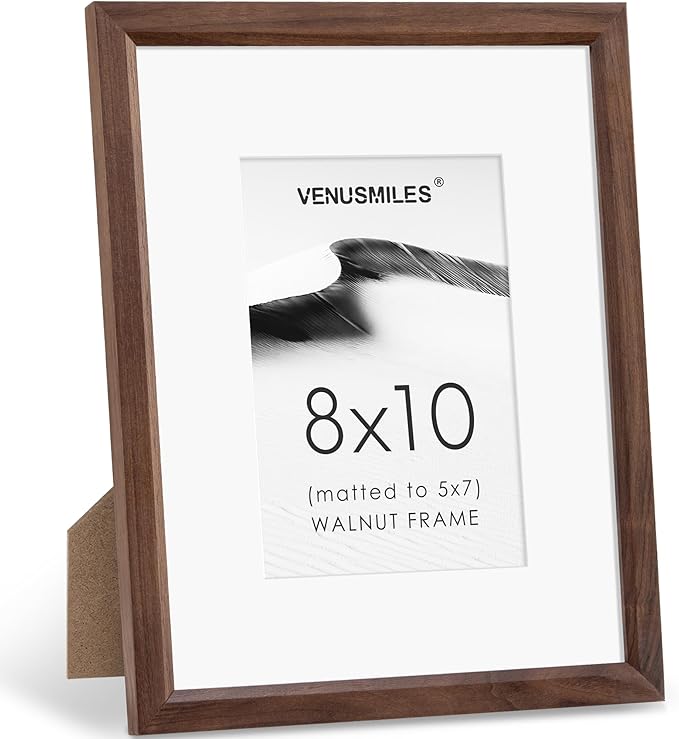 8x10 Picture Frame Natural Solid Walnut Photo Frames with 5x7 Removable Mat Wall Hanging Large Handcrafted Frame with HD Plexiglass Wall and Tabletop Display Large Poster Frame-CasaMuseHome