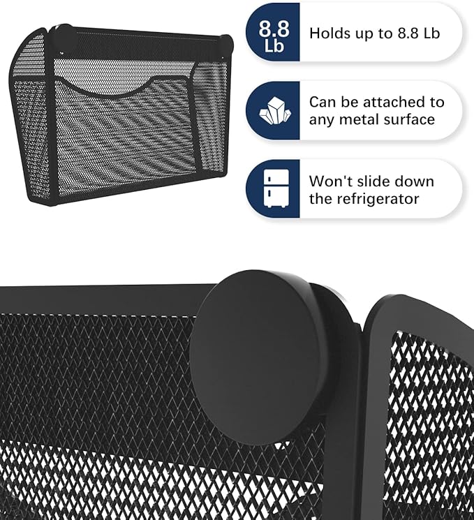 3 Pack 1-Tier Magnetic File Holder - No Drilling Installation File Organizer, Large Capacity Magnetic File Holder for Refrigerator, File Cabinets, Whiteboard, Office, Kitchen-CasaMuseHome