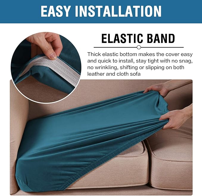 H.VERSAILTEX Velvet Stretch Couch Cushion Cover Plush Cushion Slipcover for Chair Cushion Furniture Protector Seat Cushion Sofa Cover (1 Piece Armchair Cushion Covers, Deep Teal)-CasaMuseHome