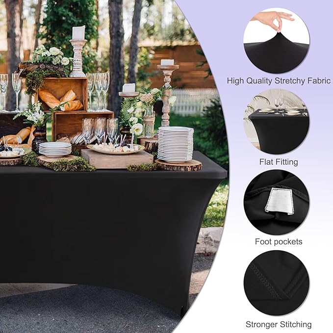 ABCCANOPY 4 Pack 6 FT Black Spandex Table Cover Stretch Fitted Wrinkle Resistant Tablecloth Reuse for Rectangular Folding Table Patry Event Wedding Banquet Protector-CasaMuseHome