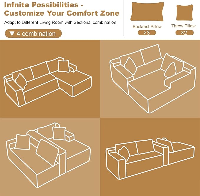 108" Sectional Couches for Living Room Modern Modular Sofa with L-Shape Couchs Upholstered Boneless Couch Deep Seat Sectional Couch with Chaise (Green, Right Facing Chaise+2Seaters)-CasaMuseHome