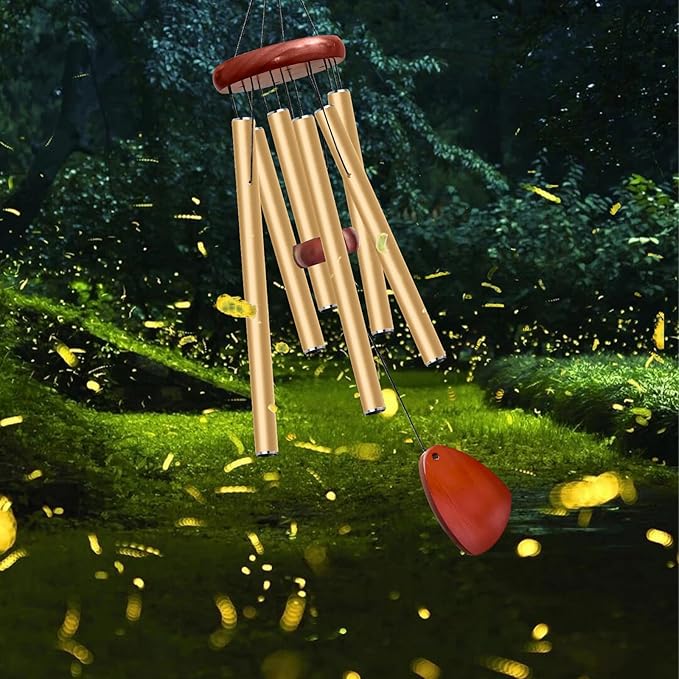 28" Wind Chime for Mothers Day, Decorative Wind Chimes for Outside, Memorial Windchimes Remembrance Gift for Women Mom Grandma, Metal Wind Chimes Outdoor Decor for Garden Patio Zen(Gold)-CasaMuseHome