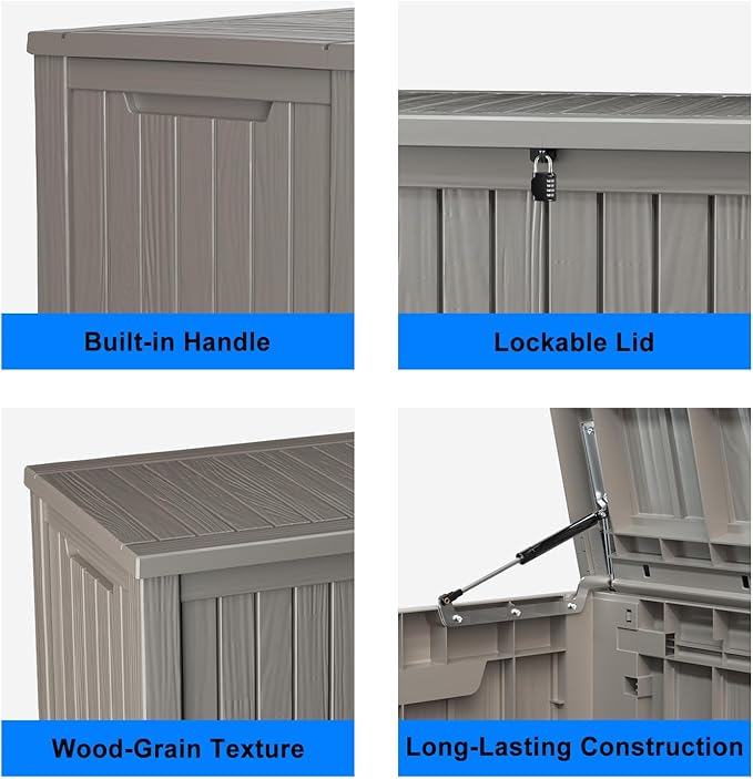 150 Gallon Outdoor Deck Box,Storage Lockable Waterproof Patio Furniture,Garden Tools,Cushions,Pool Accessories Outside Storage Resin Box(Grey)-CasaMuseHome