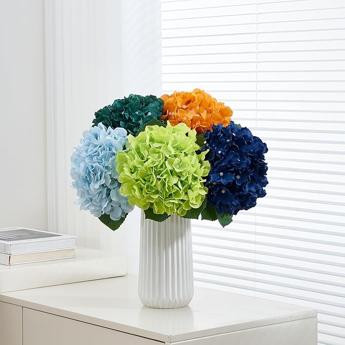 8Pcs Emerald Green Fake Flowers Silk Hydrangea Artificial Flowers Bouquets Faux Hydrangea Stems for Home Table Centerpieces Wedding Party Decoration-CasaMuseHome