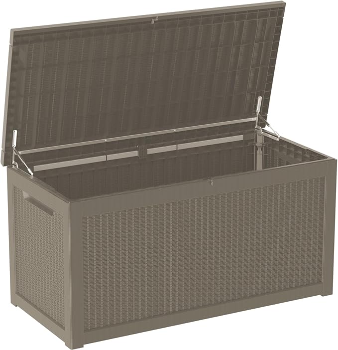 260 Gallon Double-Wall Resin Deck Box - Lockable Waterproof Outdoor Storage Box, 1000lbs Capacity & Doubles as Seating for Patio Furniture - Garden Tools, Pool Accessories (Brown)-CasaMuseHome