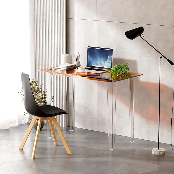 Acrylic Desk, Modern Study Table for Home Office - Extended Surface Multi-Purpose Console & Entryway Table, Sturdy Lightweight Design (42.5-inch, Orange)-CasaMuseHome