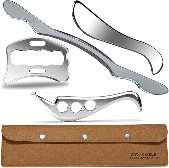 4 in 1 Professional Stainless Steel IASTM Tools Set, Muscle Scraping Massage Tools with Case, Physical Therapy and Myofascial Release-CasaMuseHome