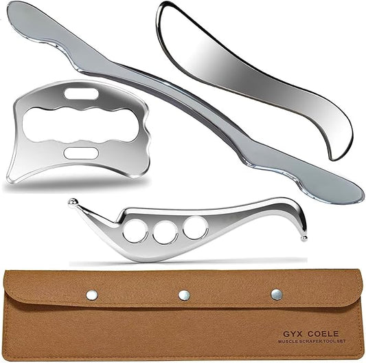 4 in 1 Professional Stainless Steel IASTM Tools Set, Muscle Scraping Massage Tools with Case, Physical Therapy and Myofascial Release-CasaMuseHome