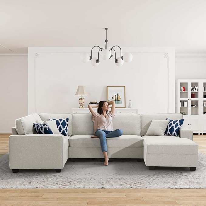 L Lengend Vansen Modular Sectional Sofa U Shaped Couch with Ottoman Modern Reversible Corner Sectional Couch for Living Room (Cream, U Shaped Sofa-1)-CasaMuseHome