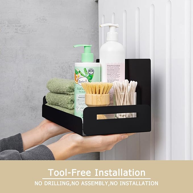 2-Pack Magnetic Spice Rack for Refrigerator - Heavy-Duty 20LB Capacity - Strong Magnetic Shelves for Classroom Whiteboards and Garage Tools, Kitchen Organizer for Utensils, Black-CasaMuseHome