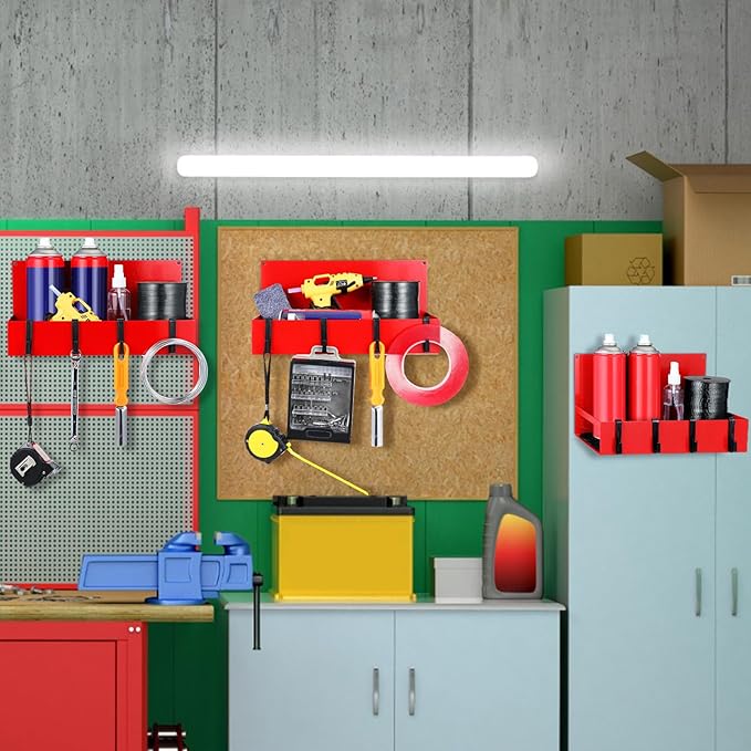 3 Pack Magnetic Garage Organizer Spice Rack for Refrigerator - 20 lb Capacity Shelf Hanging Heavy Duty Fridge Side for Organize Garage Tools, Red-CasaMuseHome