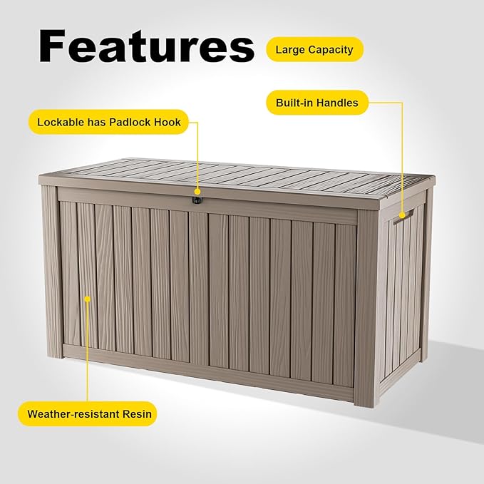 150 Gallon Deck Box Large Outdoor Storage for Patio Furniture,Outdoor Cushions,Garden Tools and Pool Supplies,Waterproof,Resin,Lockable(Grey)-CasaMuseHome