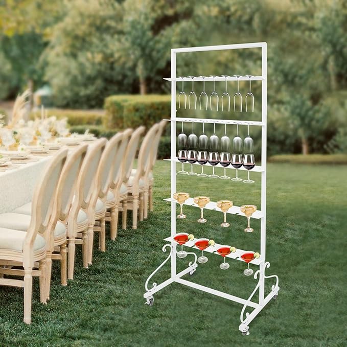 40 Slots Champagne Holder Stand for Party, Wine Glass Display Wall Holder, Stable Wine Glass Stemware Rack for Bar, Wedding, Party (White)-CasaMuseHome