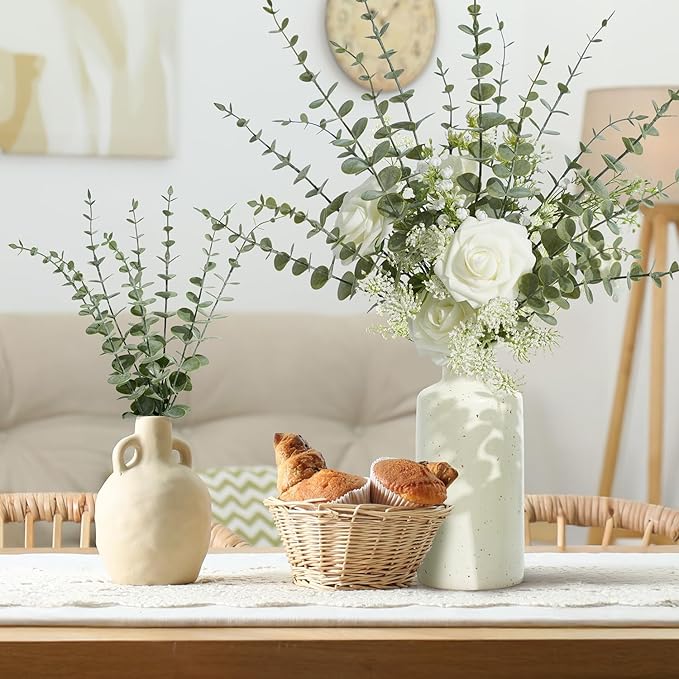 24Pcs Faux Eucalyptus Stems, 15" Artificial Eucalyptus Plants with White Frosted Coating, Fake Eucalyptus Decor Plastic Greenery Leaves for Wedding Bouquets Home Decor DIY Floral Arrangements-CasaMuseHome