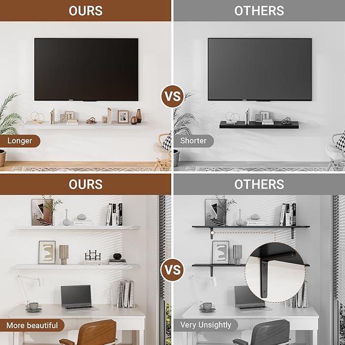 40 Inches Floating Shelves for Wall,9.3" Deep White Long Floating Shelves Set of 2,Large Display & Storage Shelf,Wall Shelf for Bathroom Bedroom Living Room Kitchen Office-CasaMuseHome