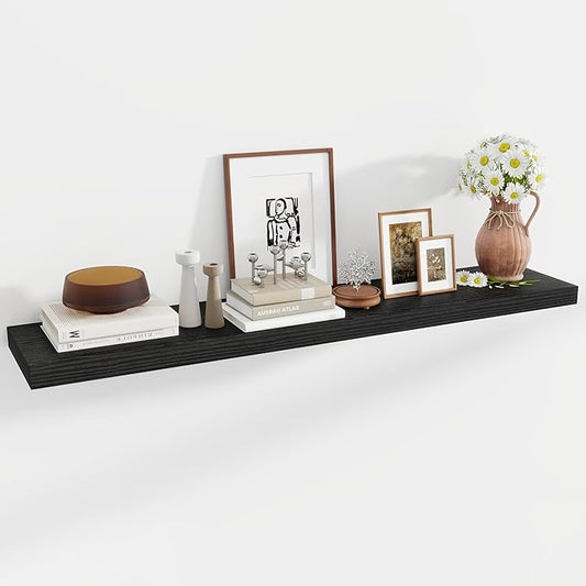 55 Inch Floating Shelves, 12 Inch Deep Floating Shelves for Wall, Floating Shelf with Invisible Brackets, Deep Shelves for Bathroom, Bedroom, Living Room, 1 Pack, Black-CasaMuseHome