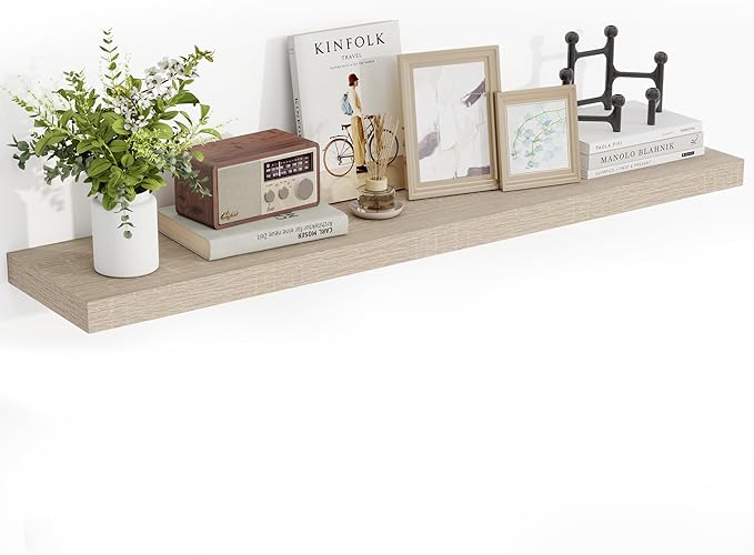 48 Inch Floating Shelves, 3D Textured Wood Grain, 48"x9.25"x1.5" Inch Deep Floating Shelves for Wall, Wooden Shelves for Bathroom, Bedroom, Living Room, Vintage White Oak-CasaMuseHome