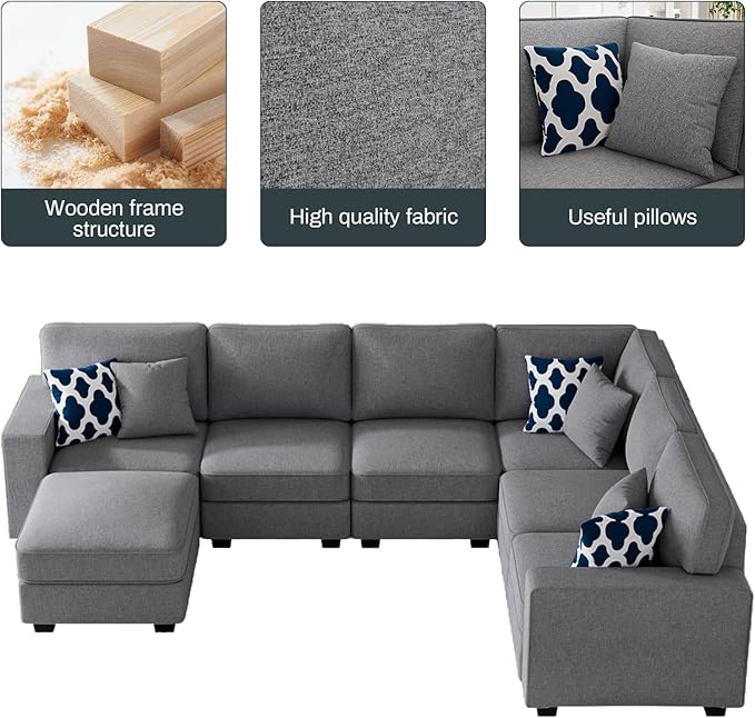 L Lengend Vansen Modular Sectional Sofa U Shaped Couch with Ottoman Modern Reversible Corner Sectional Couch for Living Room (Dark Grey, U Shaped Sofa-2)-CasaMuseHome