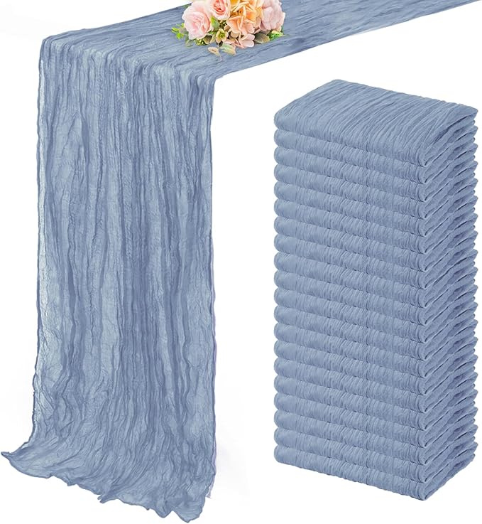 20 Pack Dusty Blue 10FT Cheesecloth Table Runner Rustic Gauze Fabric Cheese Cloth Table Runner for Wedding Bridal Baby Shower Table Decor 20 x 120 Inch Long Boho Sheer Birthday Party Table Decorations-CasaMuseHome