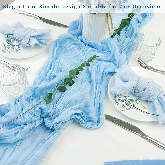 12 Pack Baby Blue Cheesecloth Table Runner 20 x 120 Inch Long Rustic Gauze Cheese Cloth Table Runner for Wedding 10FT Bridal Baby Shower Table Decorations Boho Fabric Sheer Birthday Party Table Decor-CasaMuseHome
