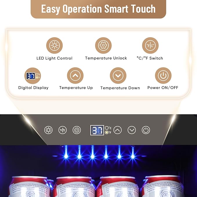 15 Inch Beverage Refrigerator, 130 Can Capacity Under Counter Fridge with Lock & Glass Door, Quiet Built-in or Freestanding Beer Cooler, Powerful Compressor for Fast Cooling-CasaMuseHome